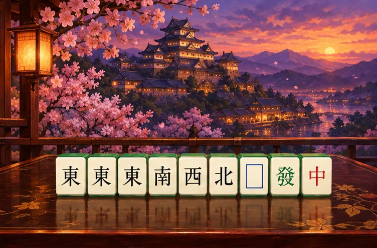 山積みにされた牌と、遠くに広がる山並みを描いた情緒的な風景