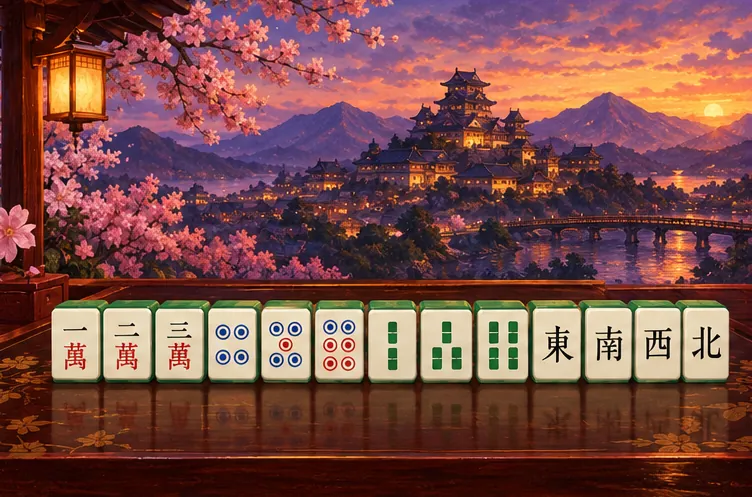 桜の花びらが舞う中で、麻雀牌が置かれた木製のテーブルがある情景