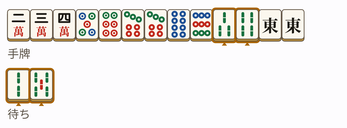 三索と四索で二索と五索を待つ両面待ちの聴牌