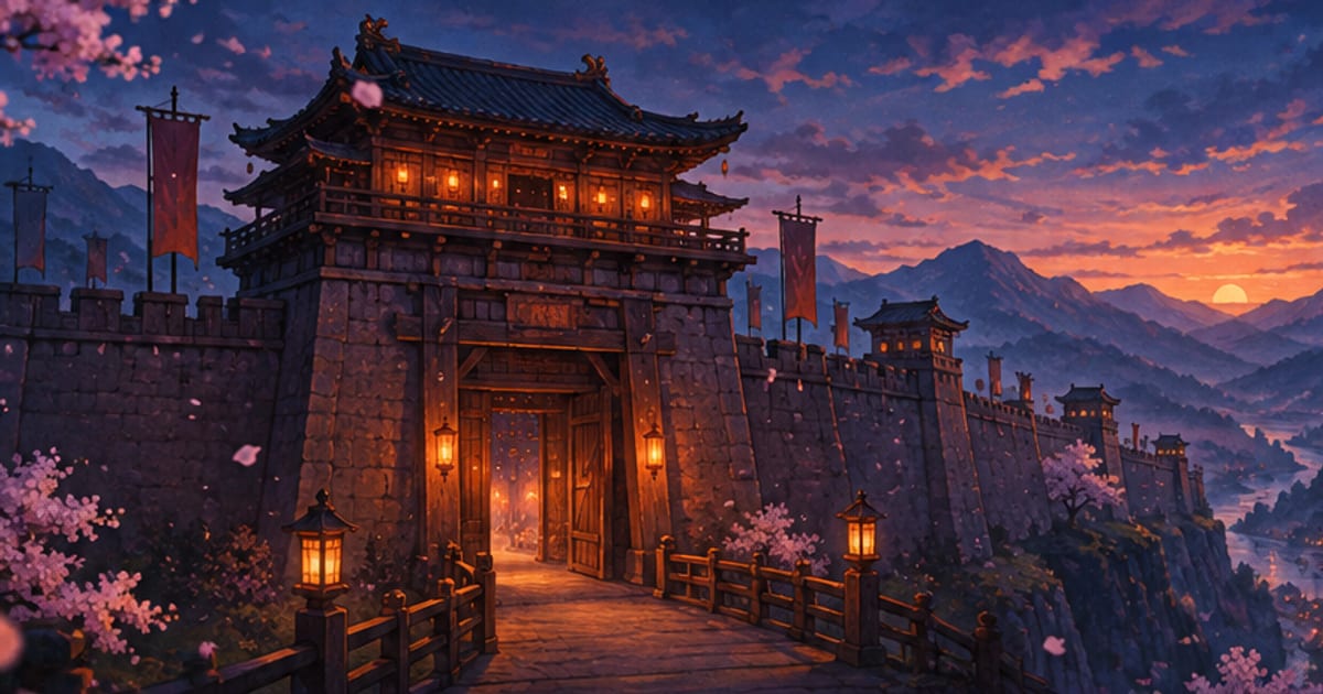 黃昏時分城門靜靜佇立的景色