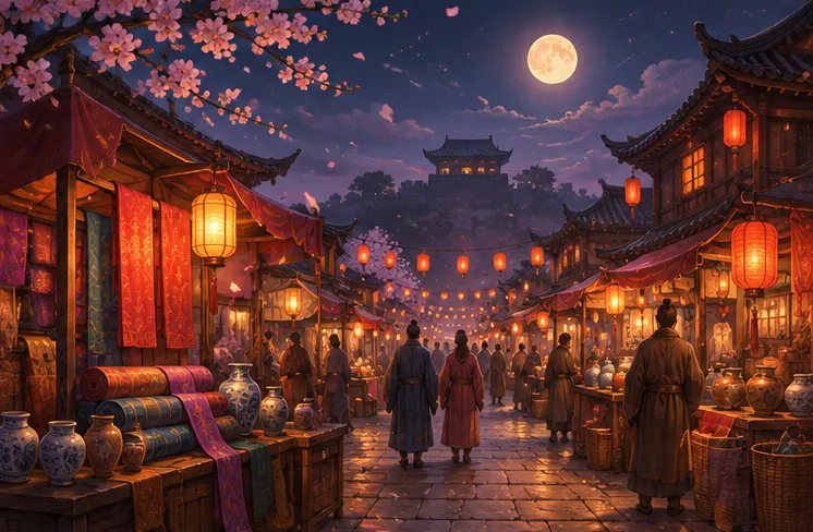 暮色下充滿活力的街景與陳列的陶壺